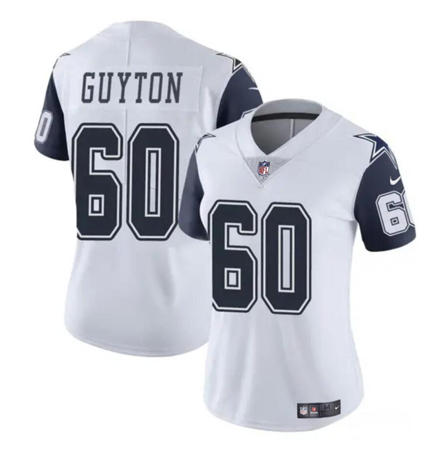 Women's Dallas Cowboys #60 Tyler Guyton White 2024 Draft Color Rush Limited Football Stitched Jersey(Run Small)